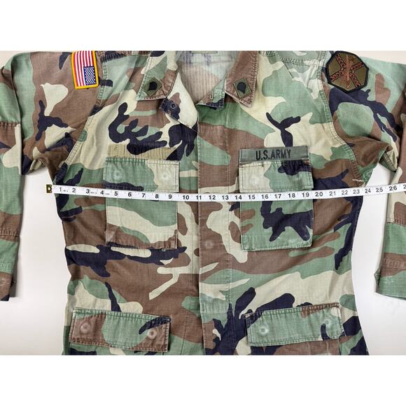 Vintage U.S. Army Woodland Camo BDU Jacket Med Long Ripstop Field Coat W/Patches - Picture 7 of 10